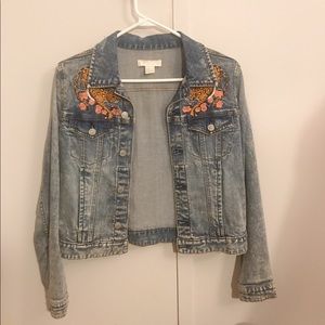Vintage wash embroidered denim jacket